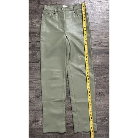Wilfred Aritzia Melina Pants Size 2 Green Vegan Leather High Rise Straight Leg - Picture 3 of 9